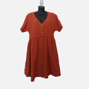 Madewell Size Small Lightspun Button Front Mini Dress Muslin Rust Short Sleeve
